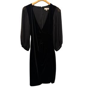 Harper Rose Womens Black Velvet Balloon Sleeve Ruched V-Neck Mini Dress Size 6